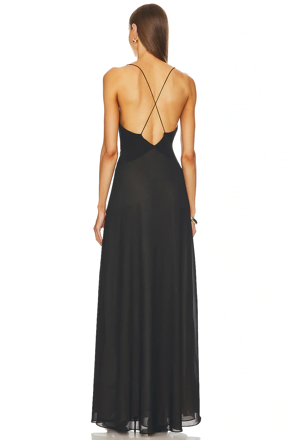 Helsa Studio Sheer Deep V Long Slip Dress - Black - Image 4