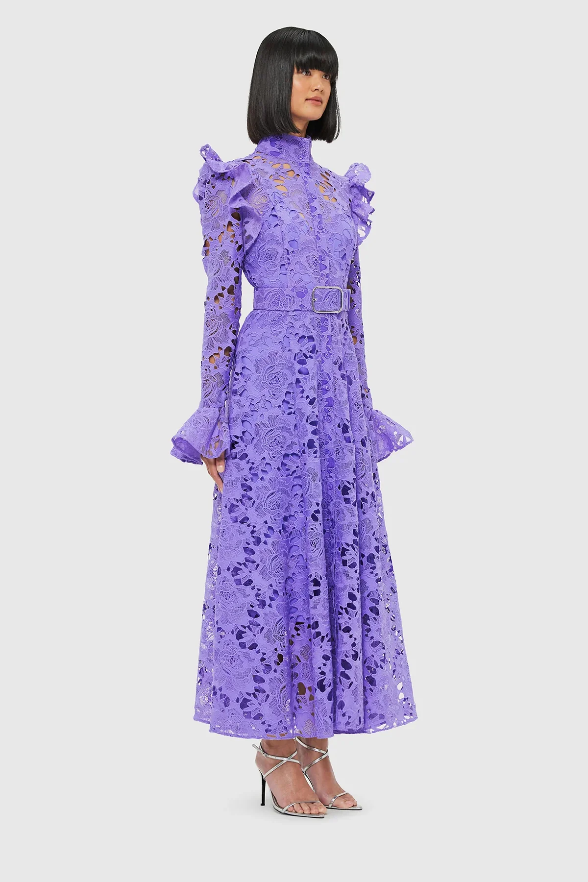 Leo Lin Aliyah Lace Butterfly Sleeve Midi Dress - Lavender - Image 4