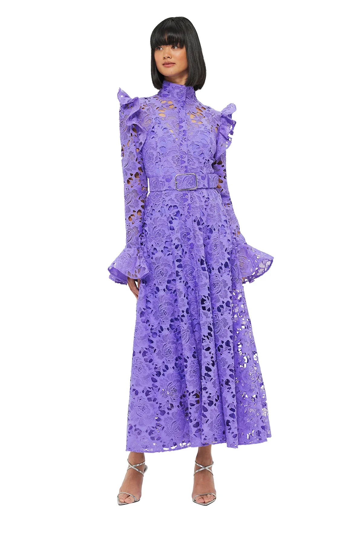 Leo Lin Aliyah Lace Butterfly Sleeve Midi Dress - Lavender - Image 7