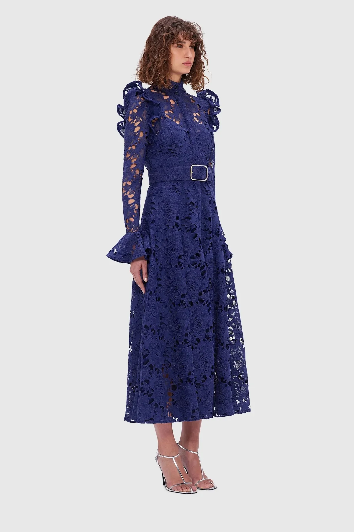 Leo Lin Aliyah Lace Butterfly Sleeve Midi Dress - Oxford Blue - Image 3