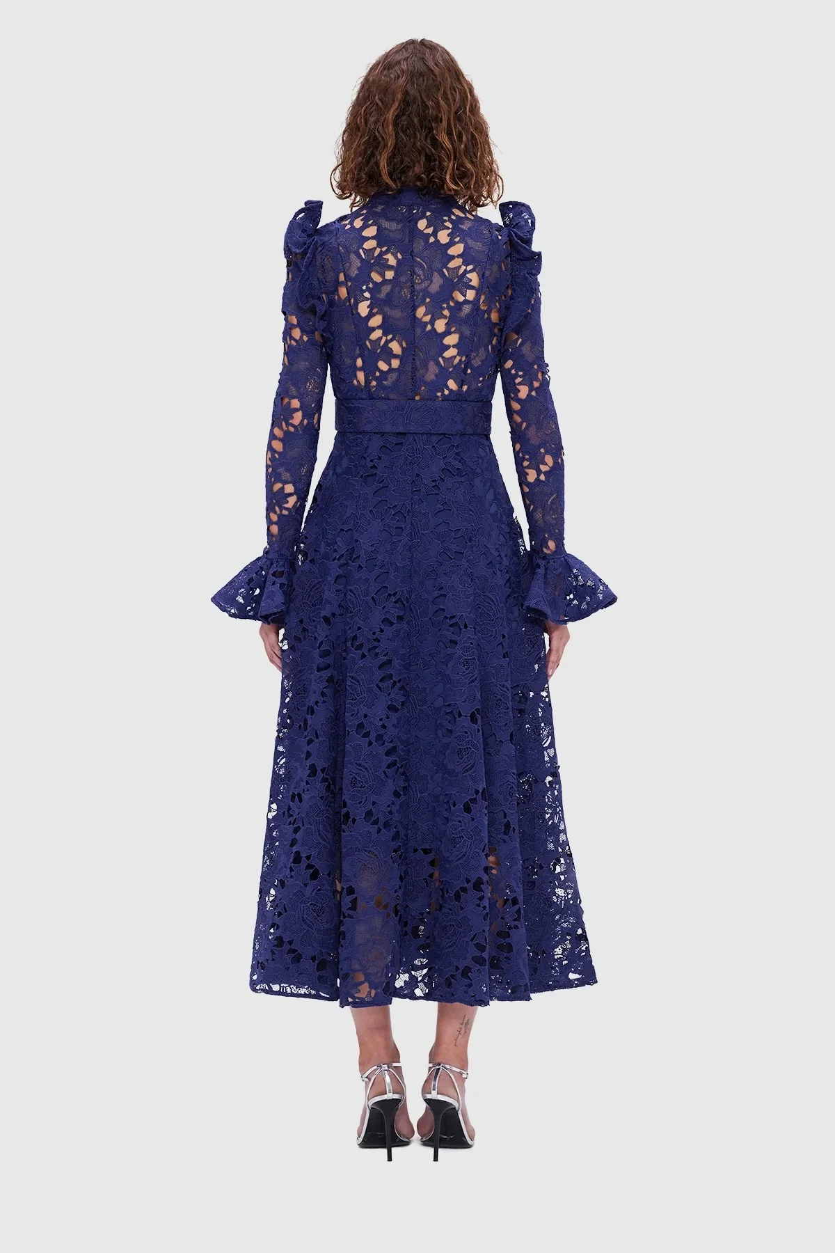 Leo Lin Aliyah Lace Butterfly Sleeve Midi Dress - Oxford Blue - Image 7