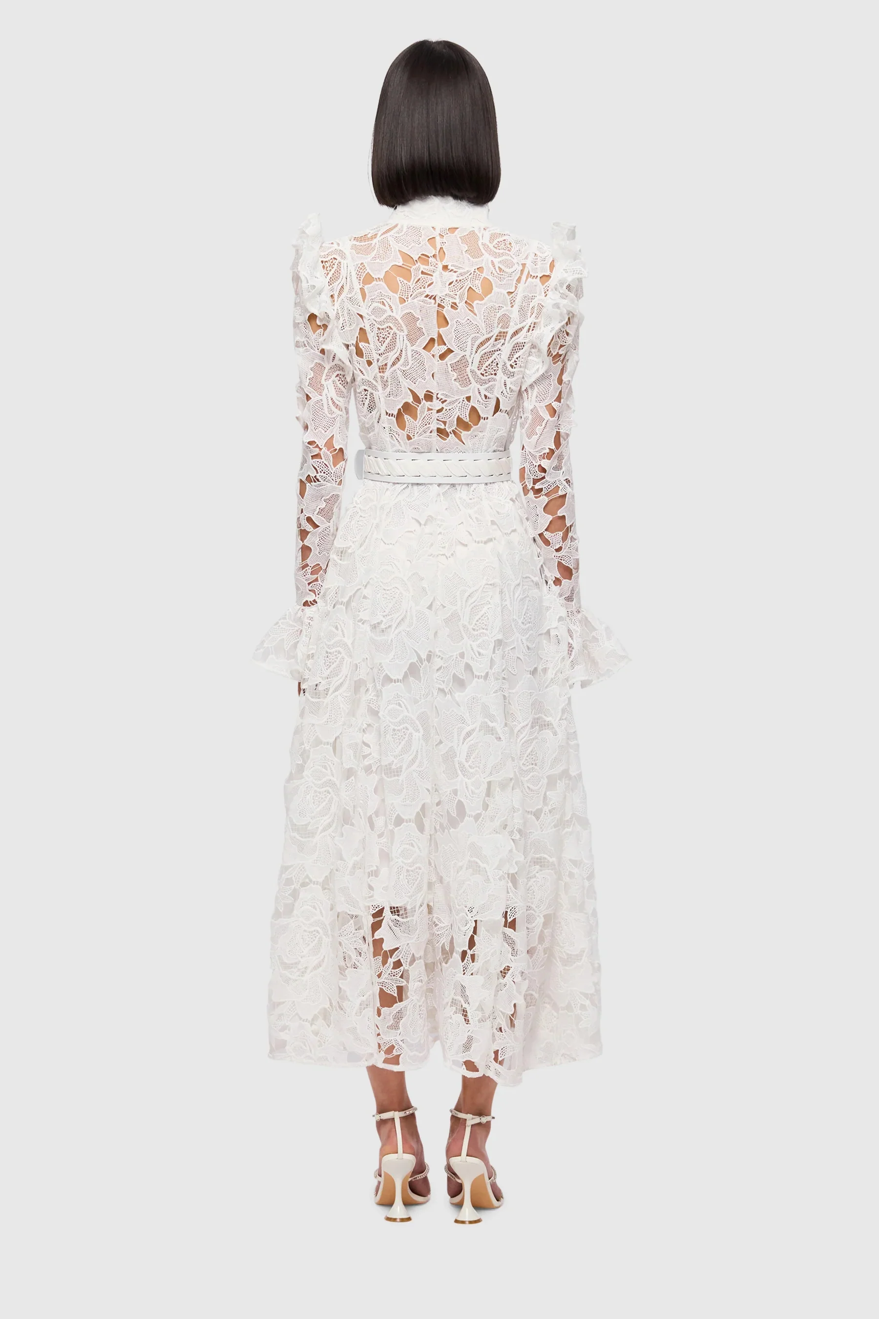 Leo Lin Aliyah Lace Butterfly Sleeve Midi Dress - Snow - Image 4