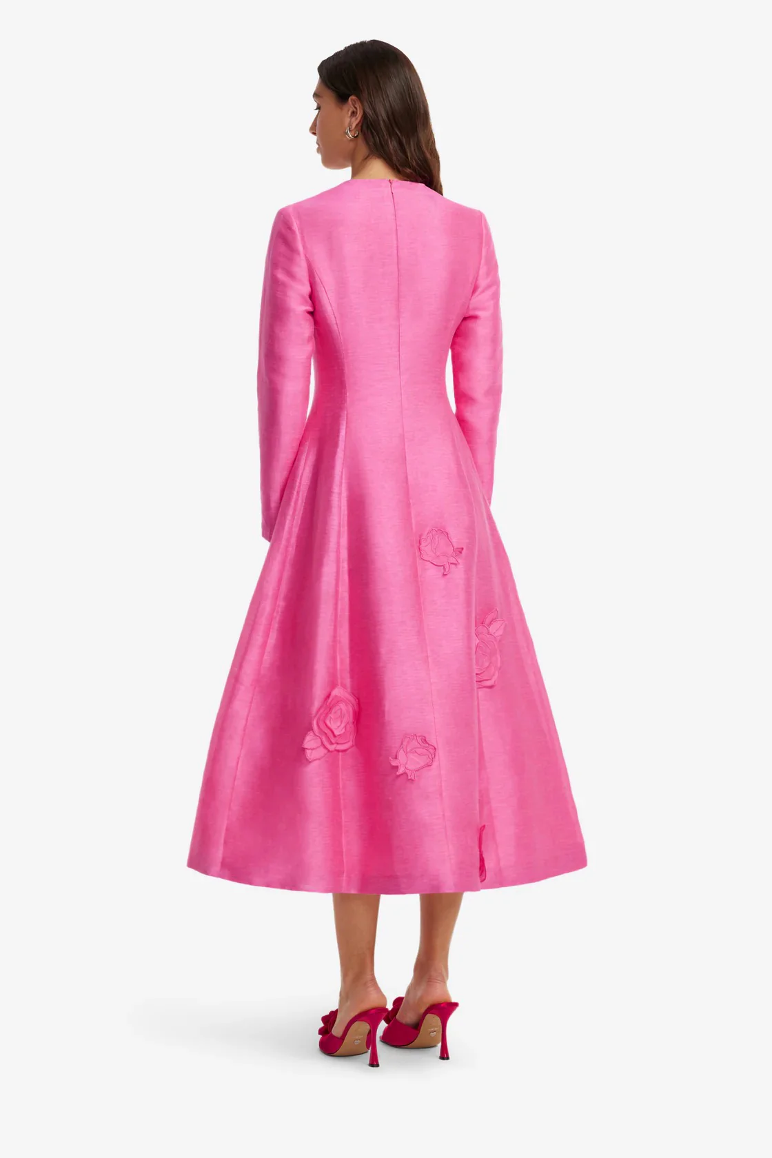 Leo Lin Amira Long Sleeve Petal Midi Dress - Fuchsia - Image 4