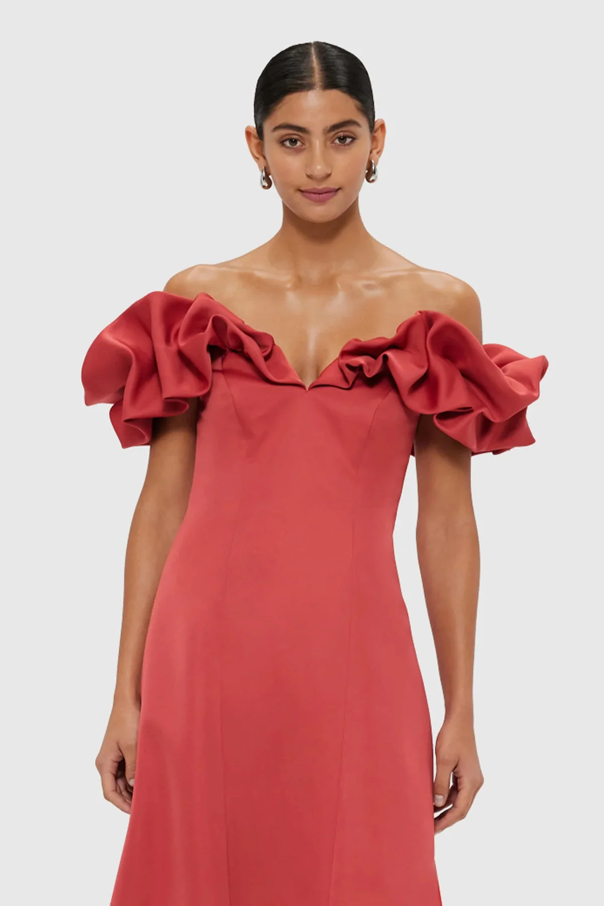 Leo Lin Annie Off Shoulder Frill Midi Dress - Mulberry - Image 2