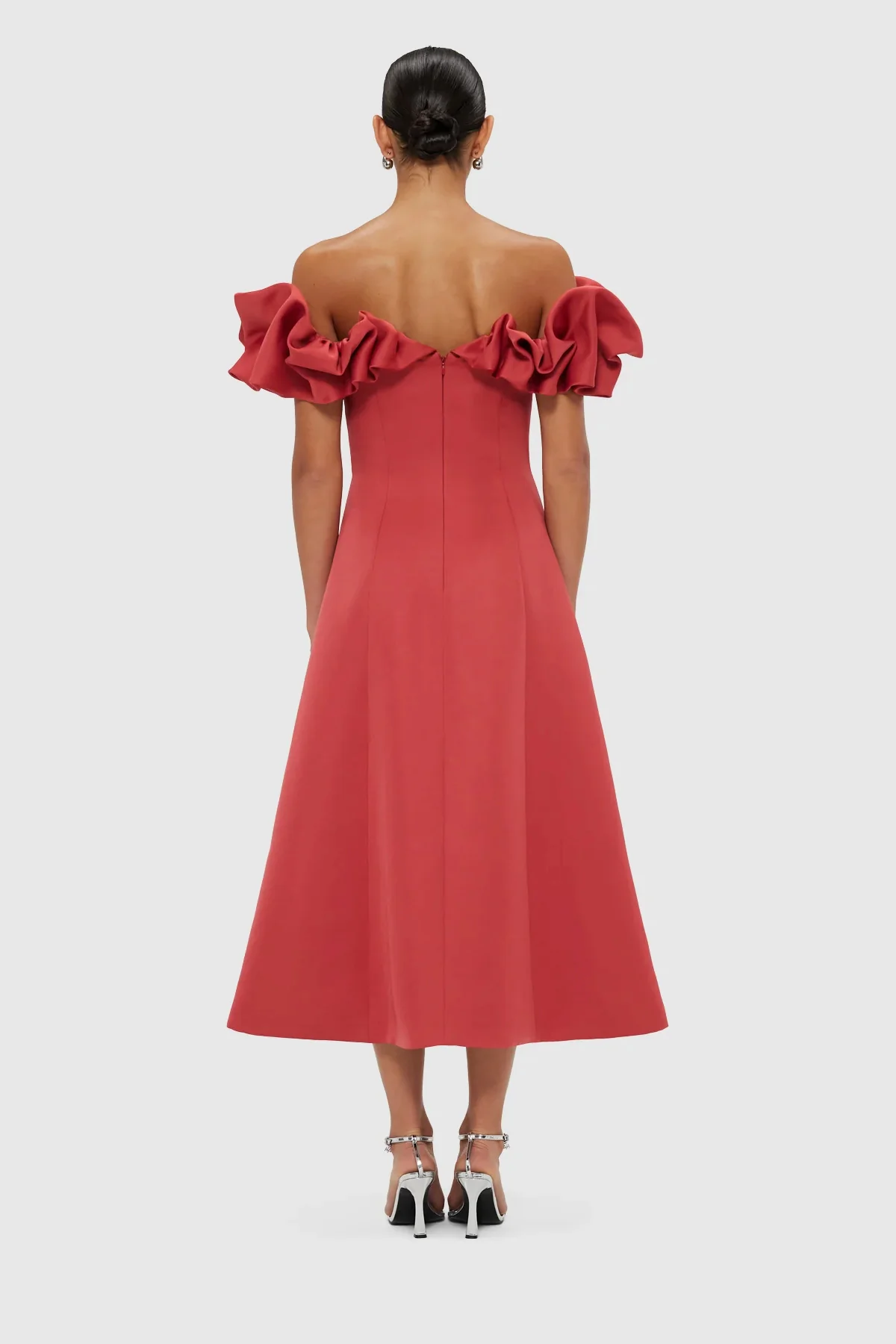Leo Lin Annie Off Shoulder Frill Midi Dress - Mulberry - Image 4
