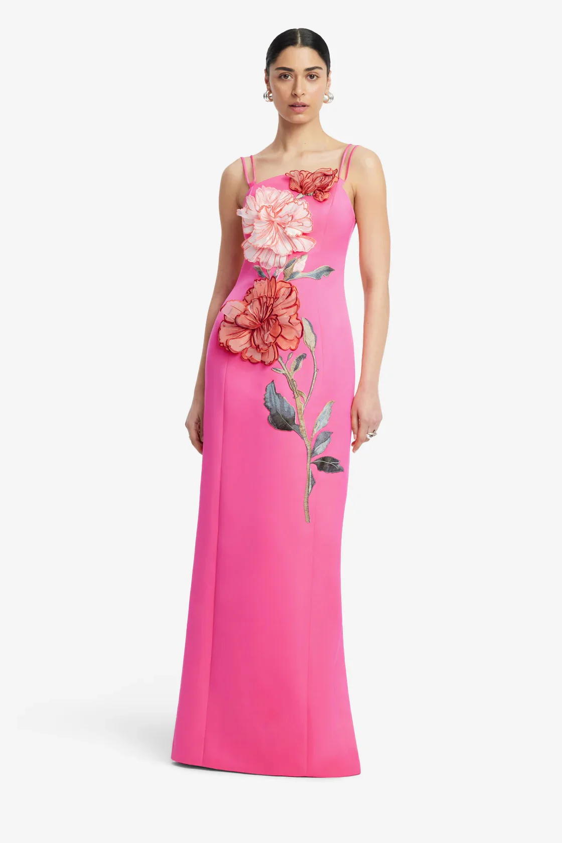 Leo Lin Arianna Applique Floral Maxi Dress - Peony Print in Fuchsia - Image 2