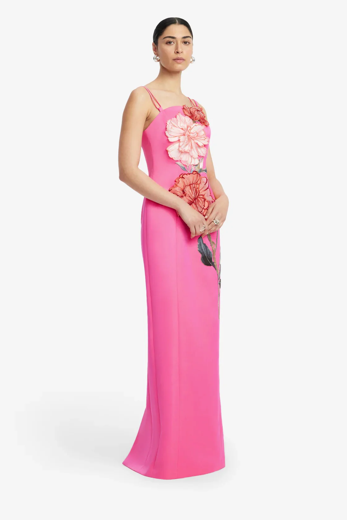 Leo Lin Arianna Applique Floral Maxi Dress - Peony Print in Fuchsia - Image 3