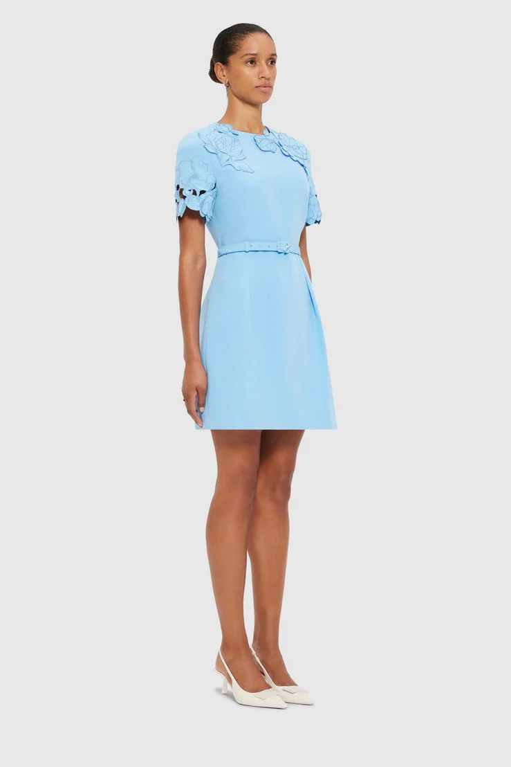 Leo Lin Aurélie Appliqué Short Sleeve Mini Dress - Cornflower Blue - Image 2