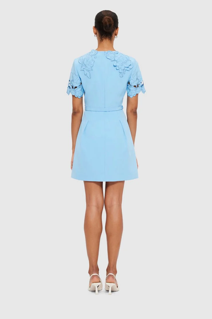 Leo Lin Aurélie Appliqué Short Sleeve Mini Dress - Cornflower Blue - Image 3