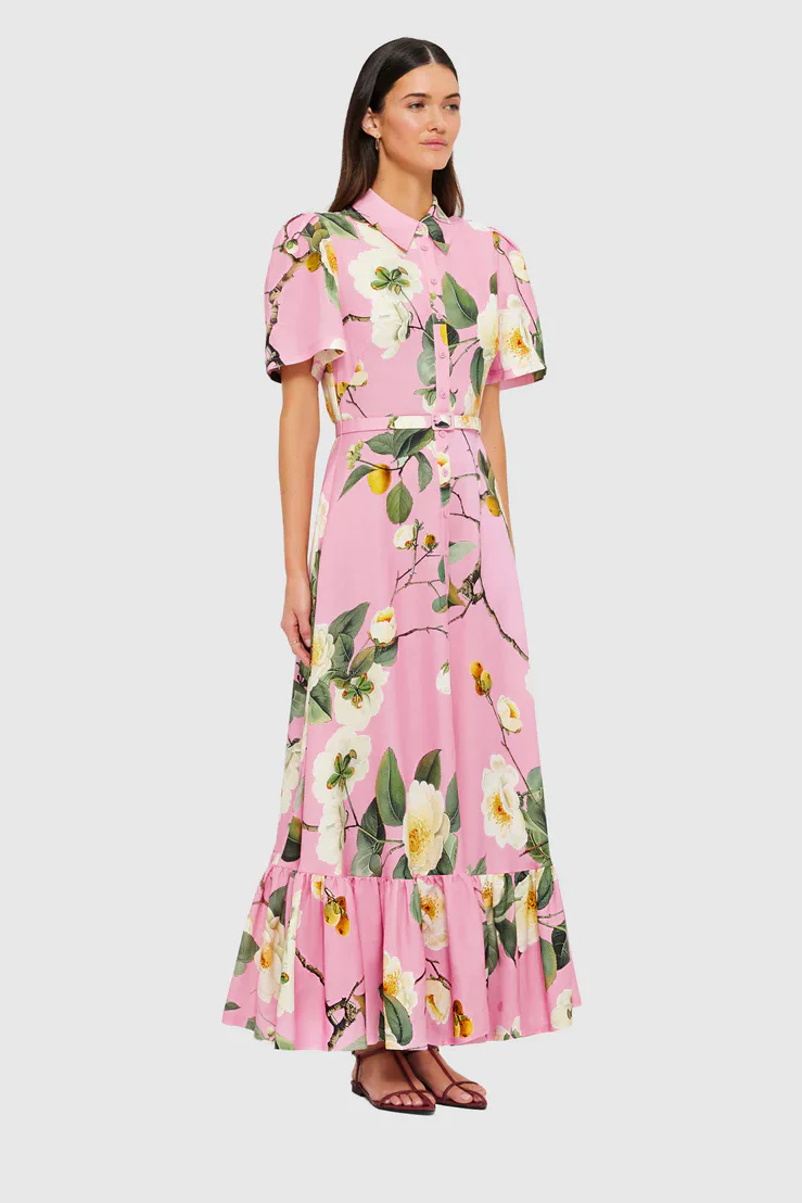 Leo Lin Becca Short Sleeve Midi Dress - Camelia Print - Image 4