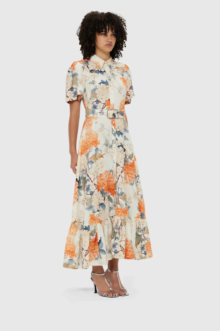 Leo Lin Becca Short Sleeve Midi Dress - Hydrangea Print in Vanilla - Image 3