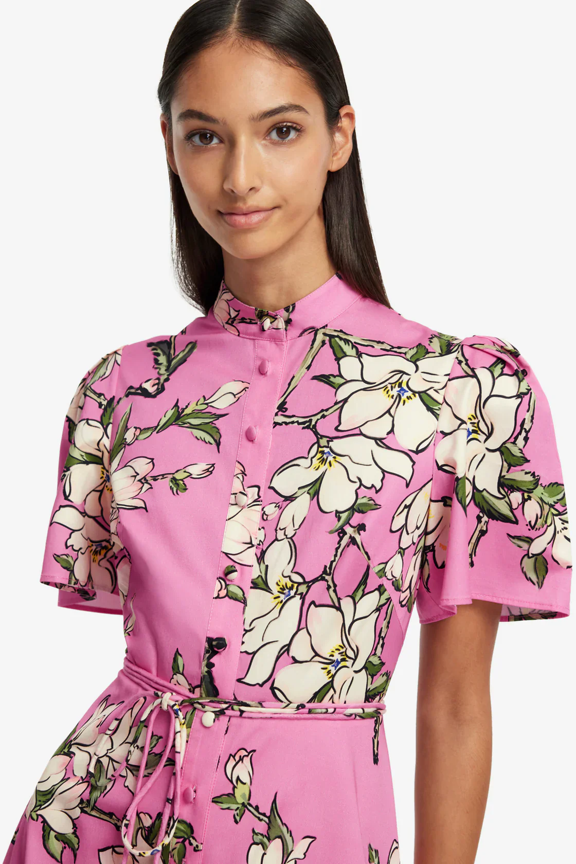 Leo Lin Bianca Short Sleeve Midi Dress - Pink Magnolia Print - Image 5