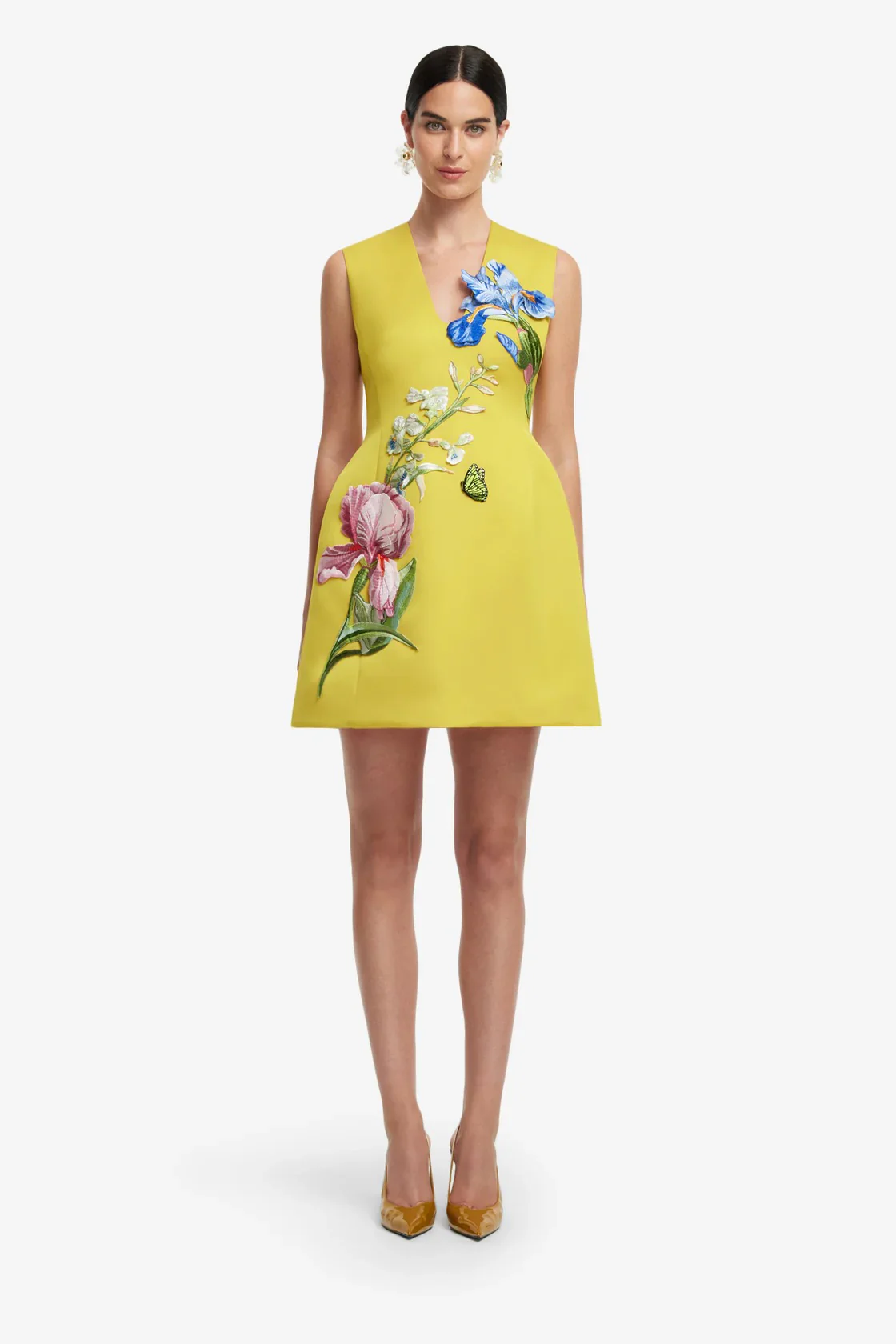 Leo Lin Bree V Neck Embroidery Mini Dress - Mustard