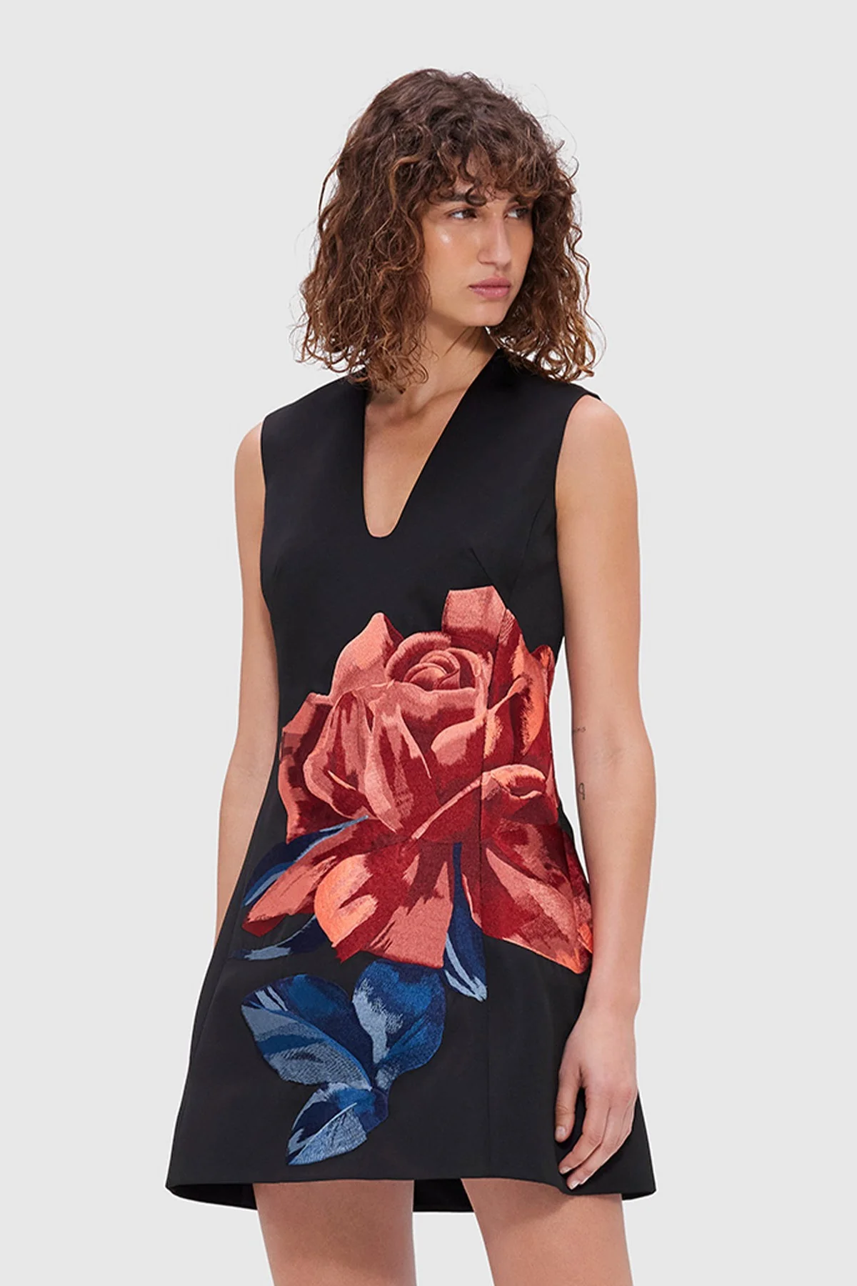 Leo Lin Briana V Neck Mini Dress - Rose Print - Image 3