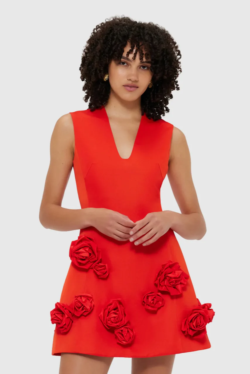 Leo Lin Briana V Neck Mini Dress - Scarlet - Image 2