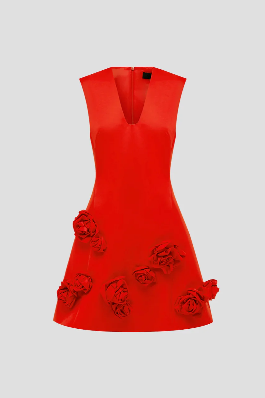 Leo Lin Briana V Neck Mini Dress - Scarlet - Image 3