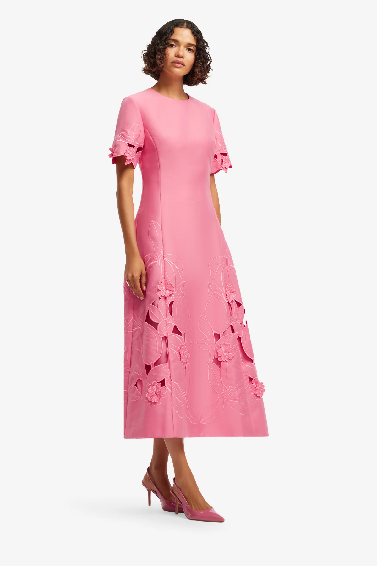 Leo Lin Caroline Appliqué Short Sleeve Midi Dress - Fuchsia - Image 4