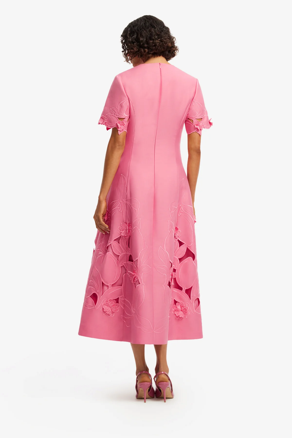 Leo Lin Caroline Appliqué Short Sleeve Midi Dress - Fuchsia - Image 5