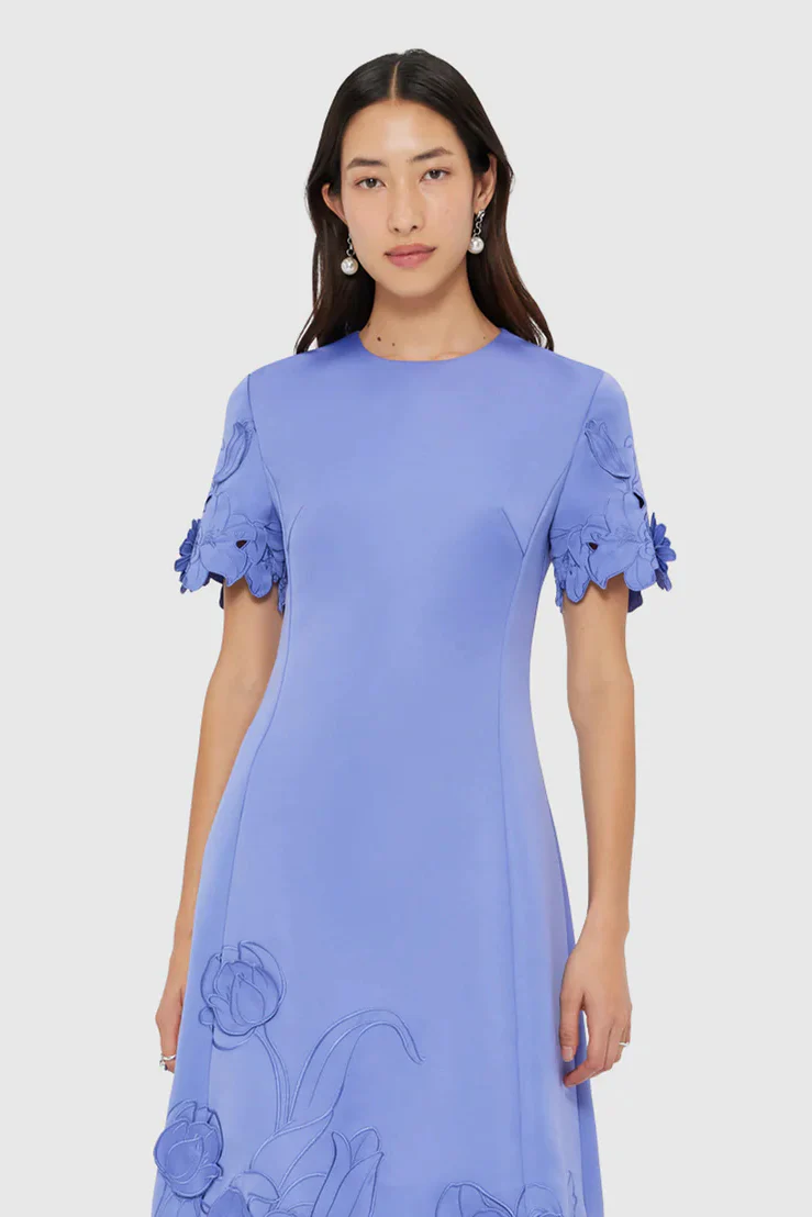 Leo Lin Caroline Appliqué Short Sleeve Midi Dress - Moonlight - Image 2