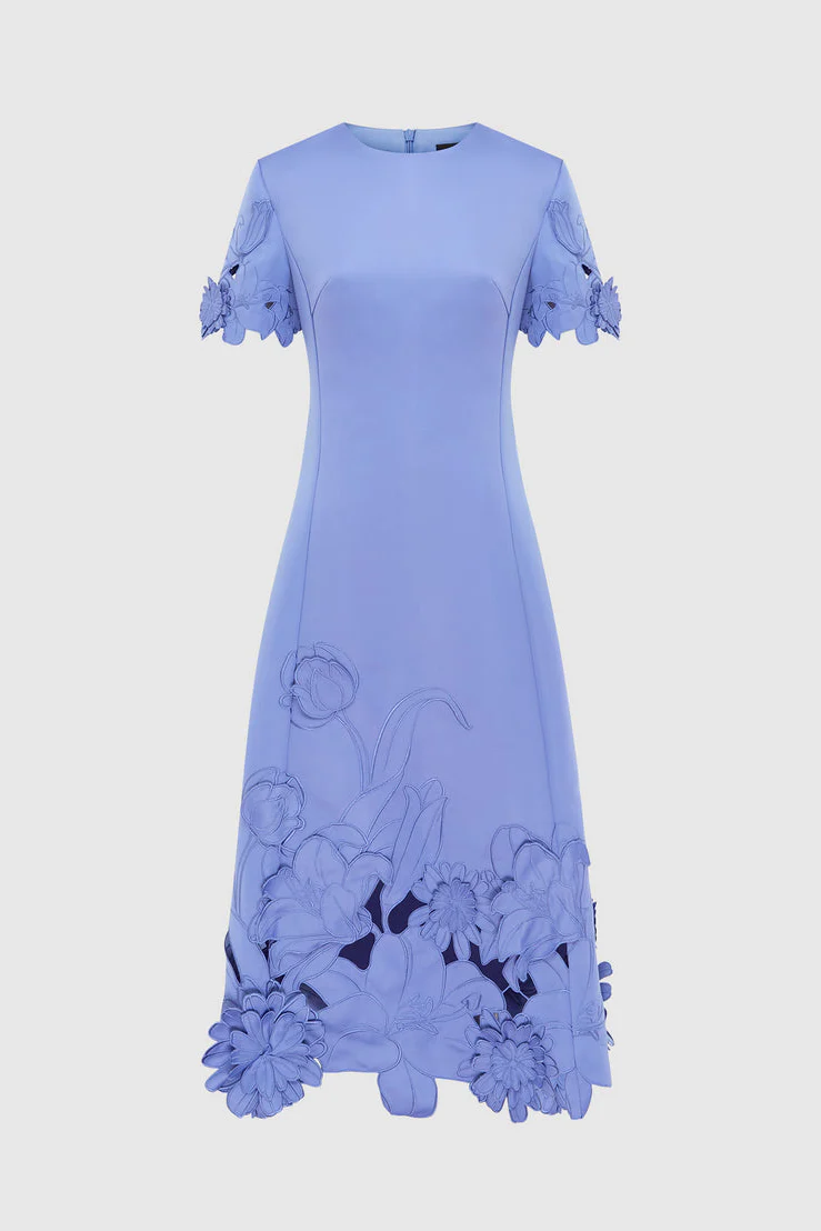 Leo Lin Caroline Appliqué Short Sleeve Midi Dress - Moonlight - Image 3