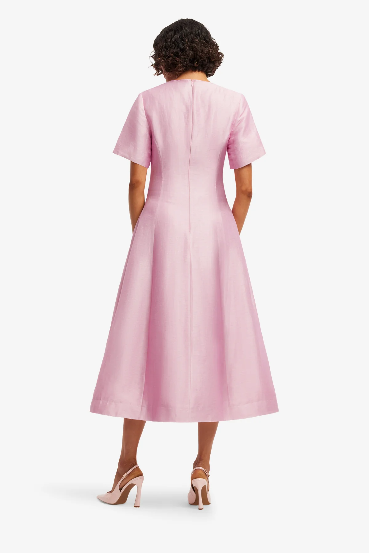 Leo Lin Caroline Short Sleeve Midi Dress - Bouquet Print in Pastel Pink - Image 4
