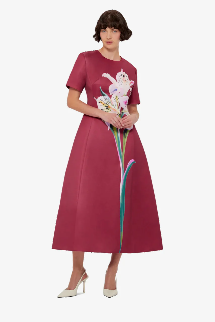 Leo Lin Caroline Short Sleeve Midi Dress - Burgundy - Image 3