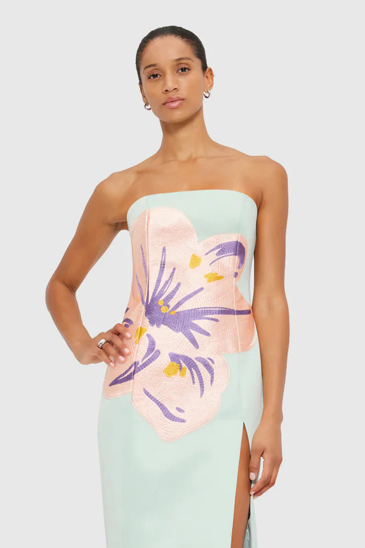 Leo Lin Clémence Embroidered Split Maxi Dress - Hibiscus in Pistachio - Image 2