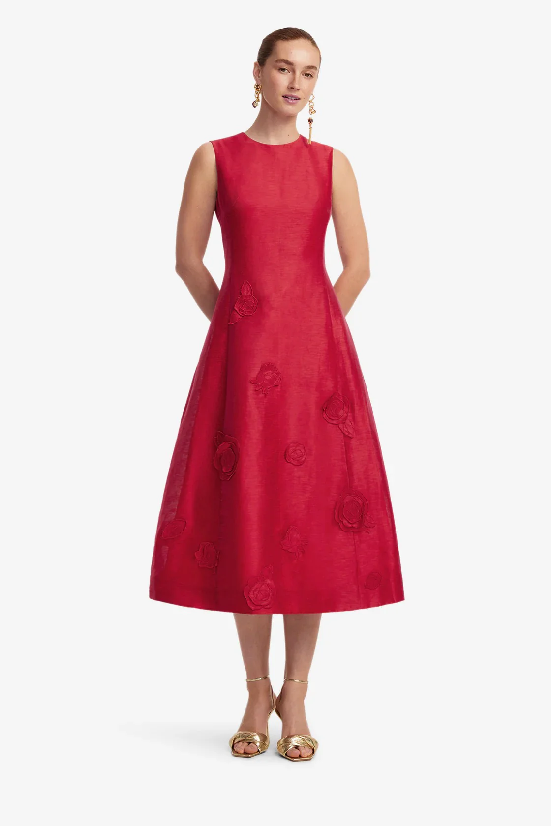 Leo Lin Cleo Appliqué Sleeveless Midi Dress - Scarlet - Image 2