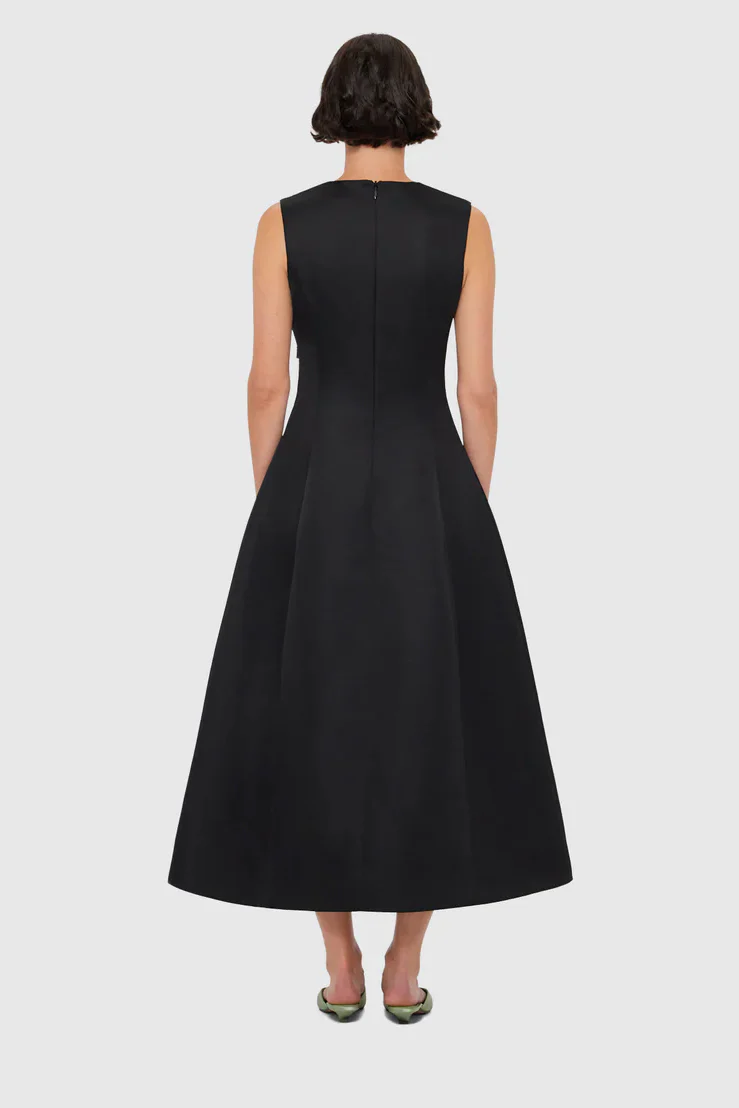 Leo Lin Cleo Embellished Sleeveless Midi Dress - White Rose Print in Black - Image 4