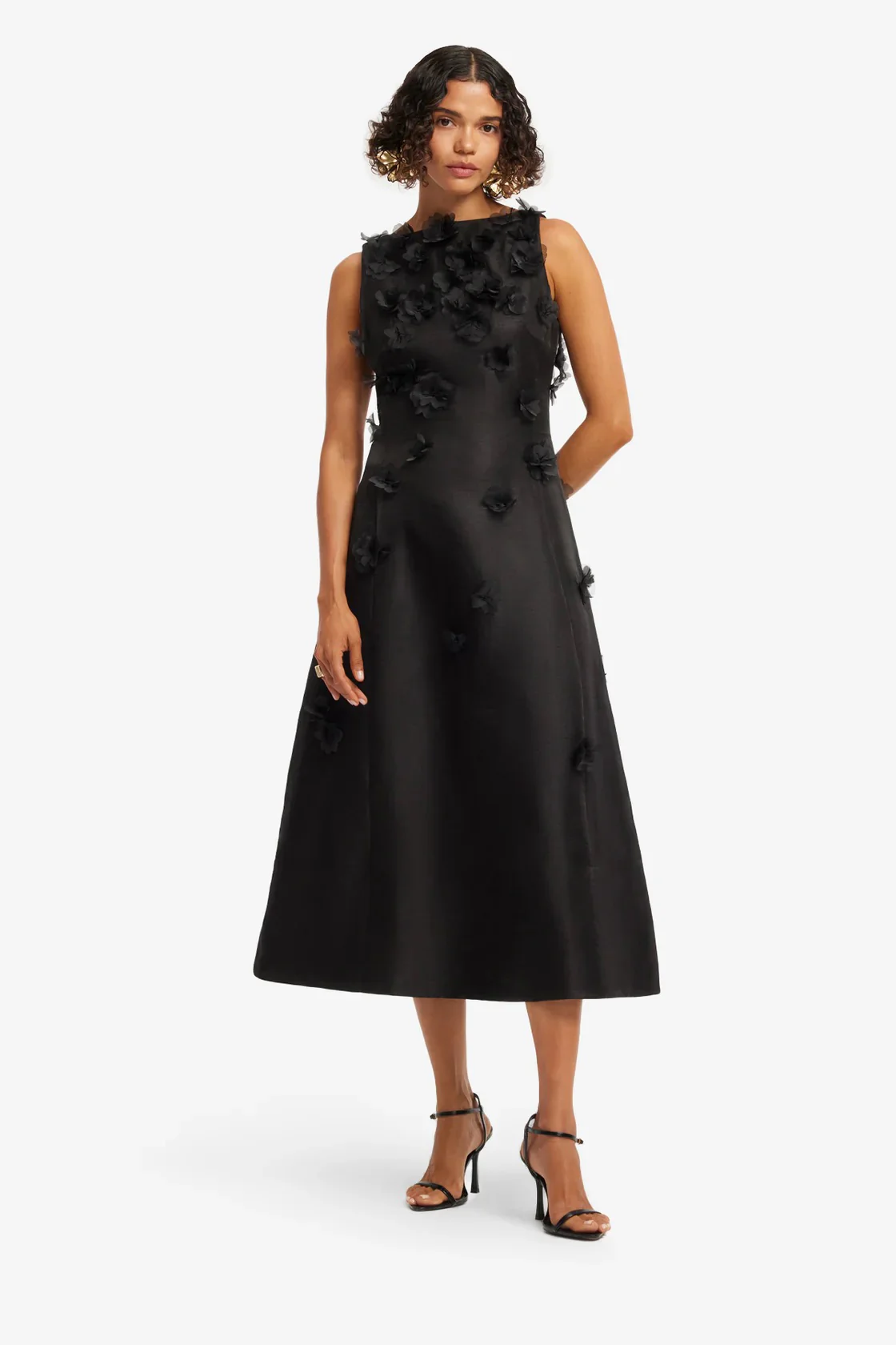 Leo Lin Cleo Petal Sleeveless Midi Dress - Ebony - Image 2