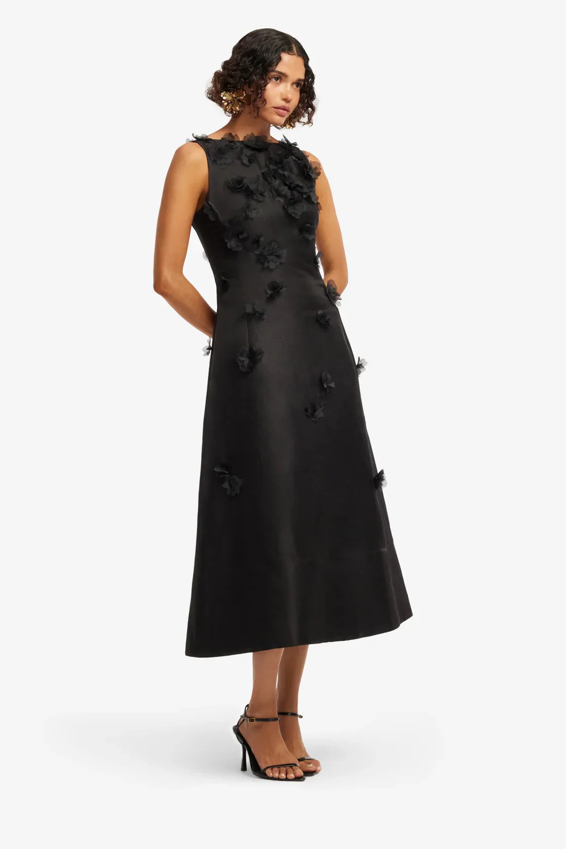 Leo Lin Cleo Petal Sleeveless Midi Dress - Ebony - Image 3