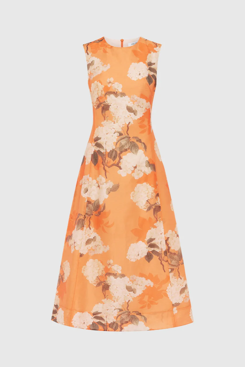 Leo Lin Cleo Sleeveless Midi Dress - Hydrangea Print in Tangerine - Image 5