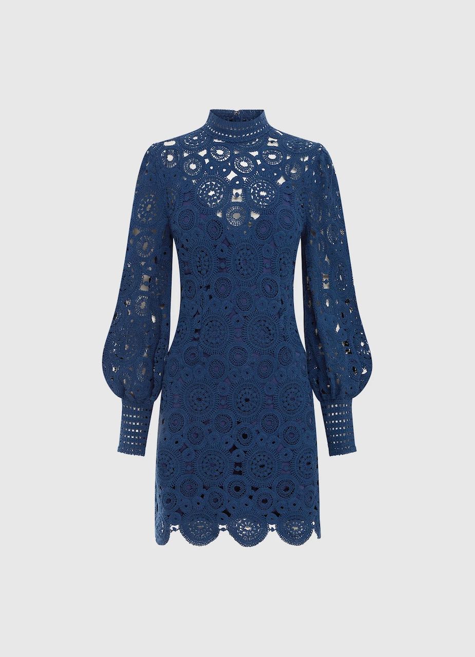Leo Lin Daisy Crochet Long Sleeve Mini Dress - Navy - Image 6