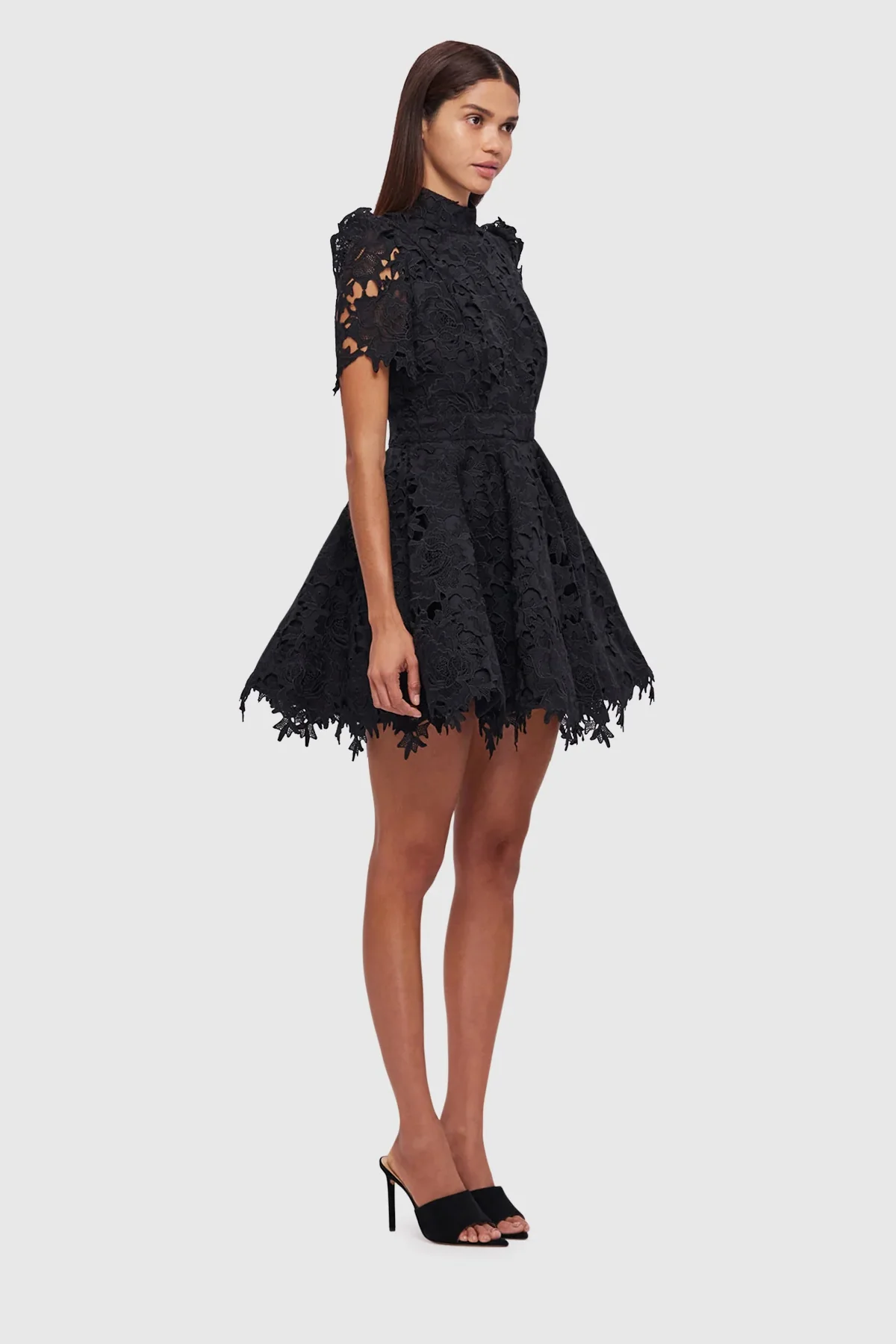 Leo Lin Elise Lace Short Sleeve Mini Dress - Ebony - Image 3