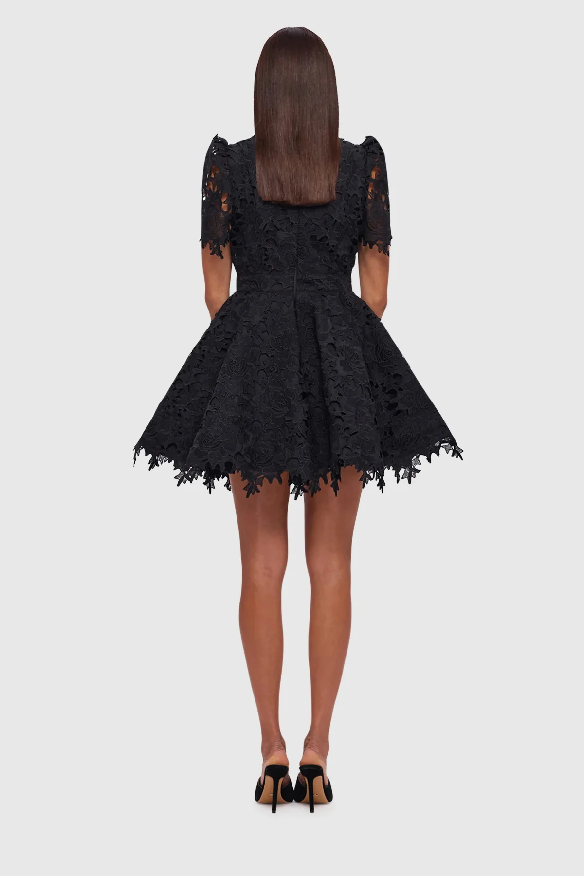 Leo Lin Elise Lace Short Sleeve Mini Dress - Ebony - Image 4
