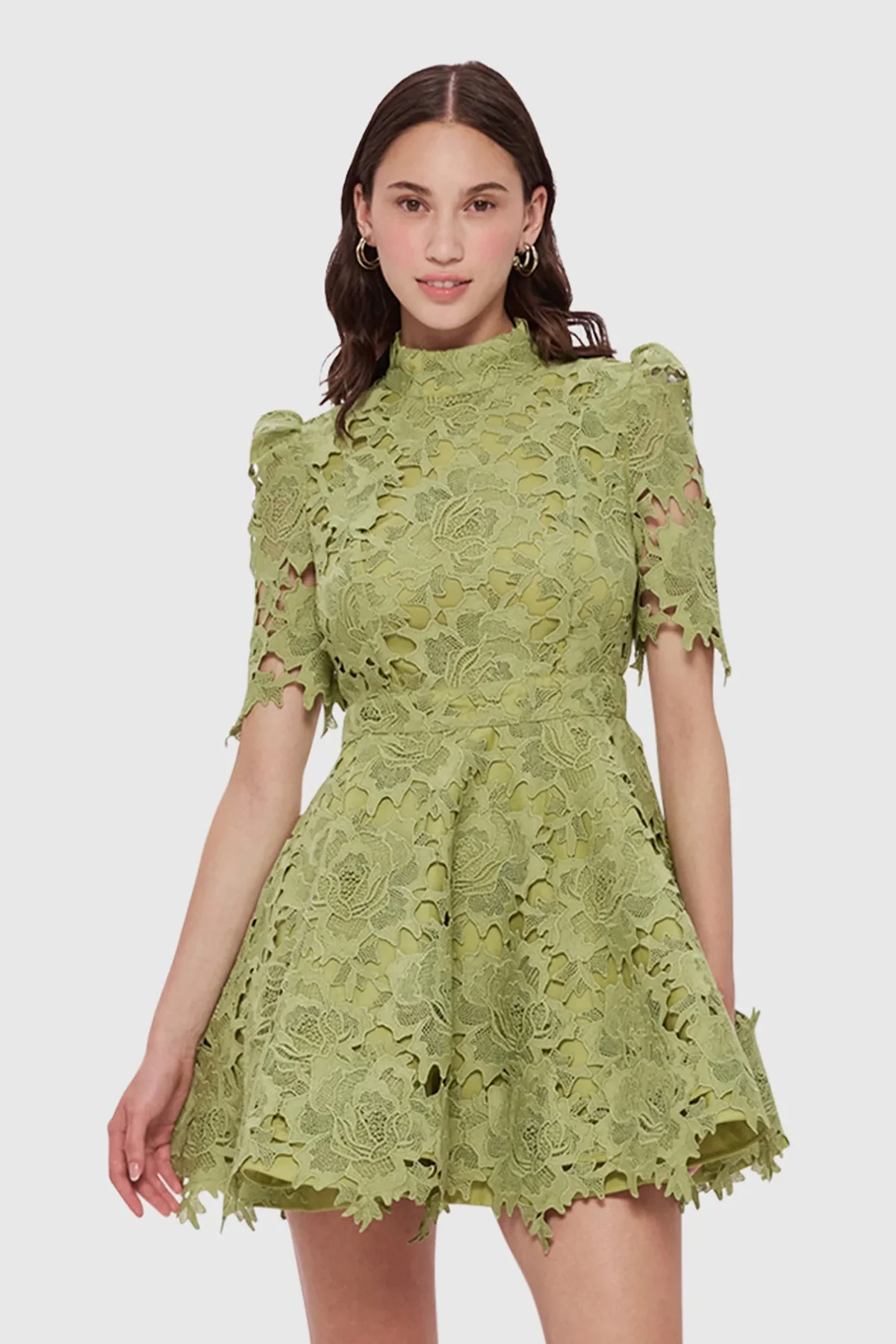 Leo Lin Elise Lace Short Sleeve Mini Dress - Olive - Image 2