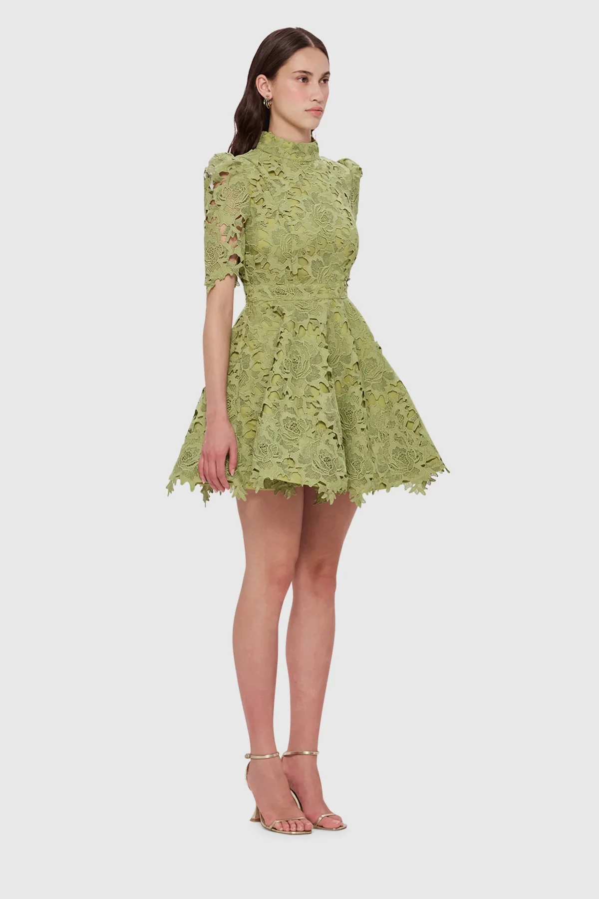Leo Lin Elise Lace Short Sleeve Mini Dress - Olive - Image 4