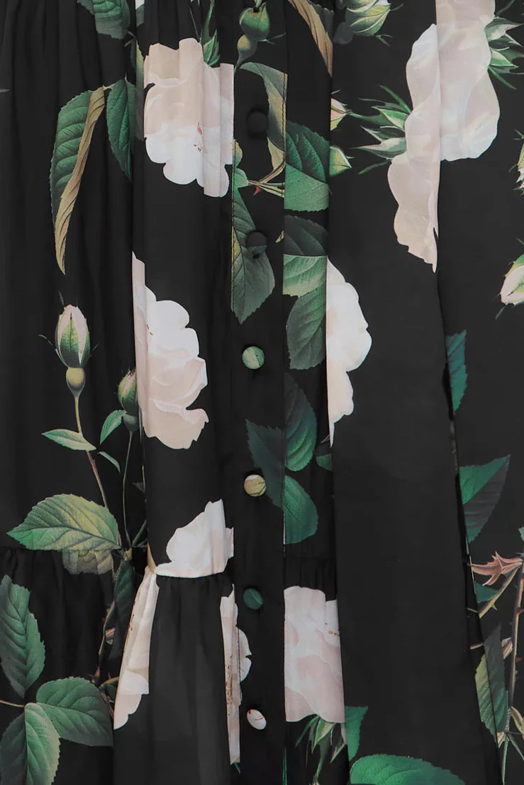 Leo Lin Ellie Bishop Midi Dress - White Rose Print in Black - Image 5