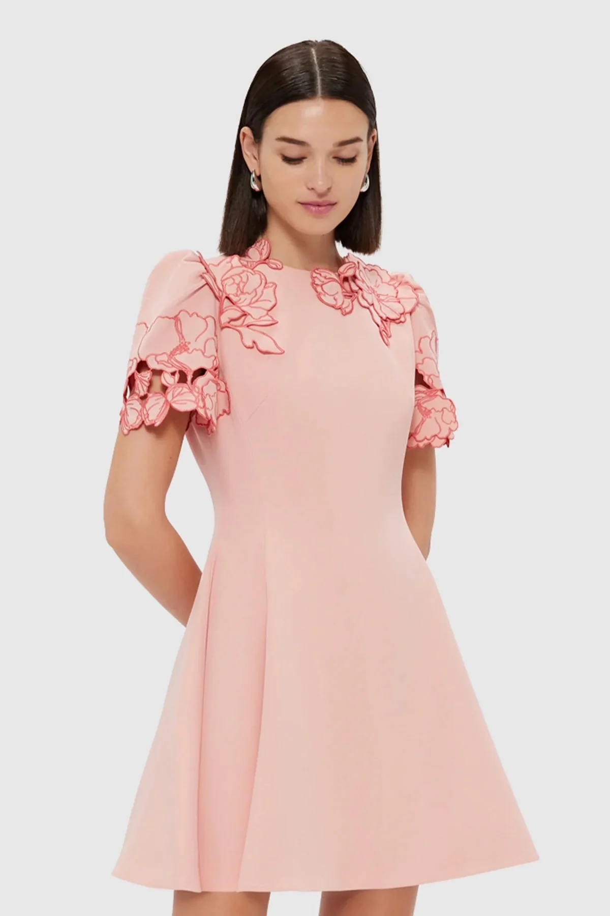 Leo Lin Elyse Appliqué Short Sleeve Mini Dress - Light Pink - Image 2