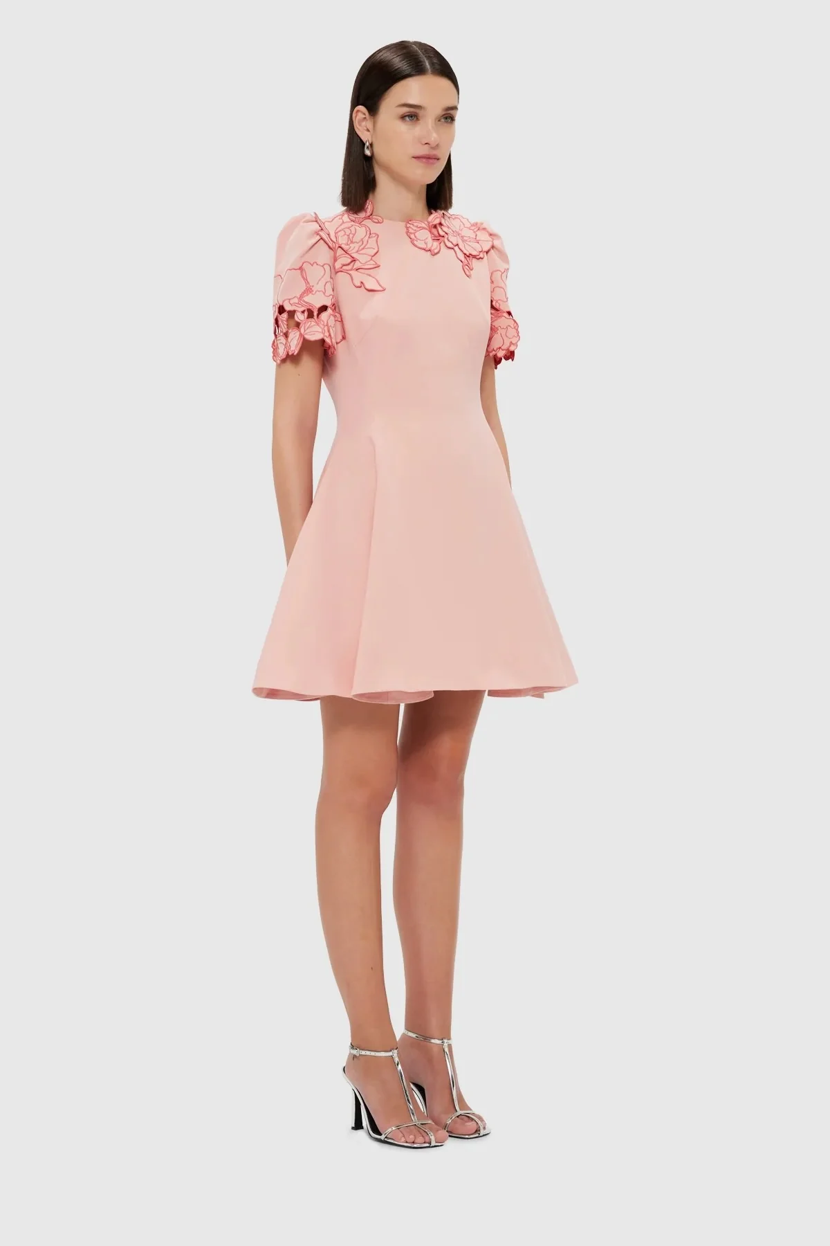 Leo Lin Elyse Appliqué Short Sleeve Mini Dress - Light Pink - Image 3