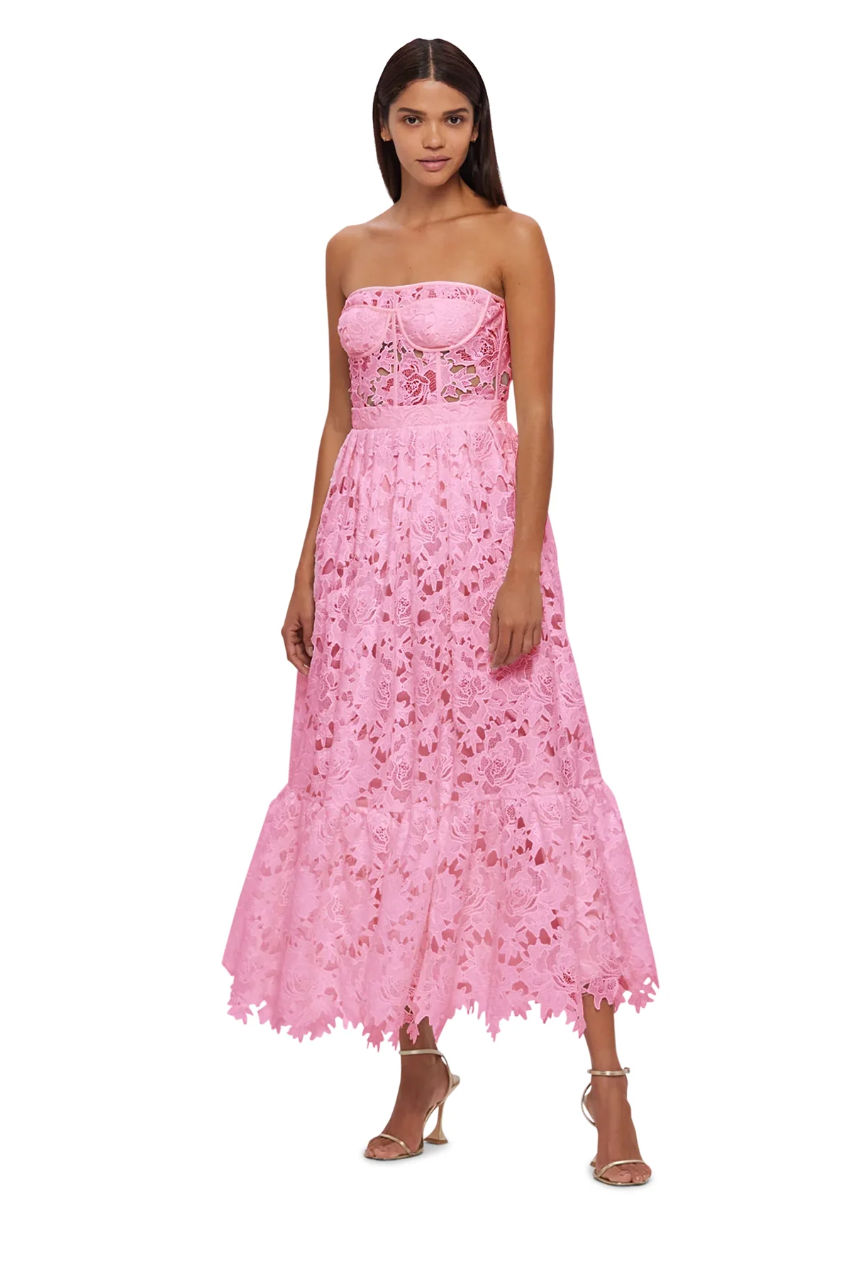 Leo Lin Emilia Lace Bustier Midi Dress - Candy Pink - Image 5