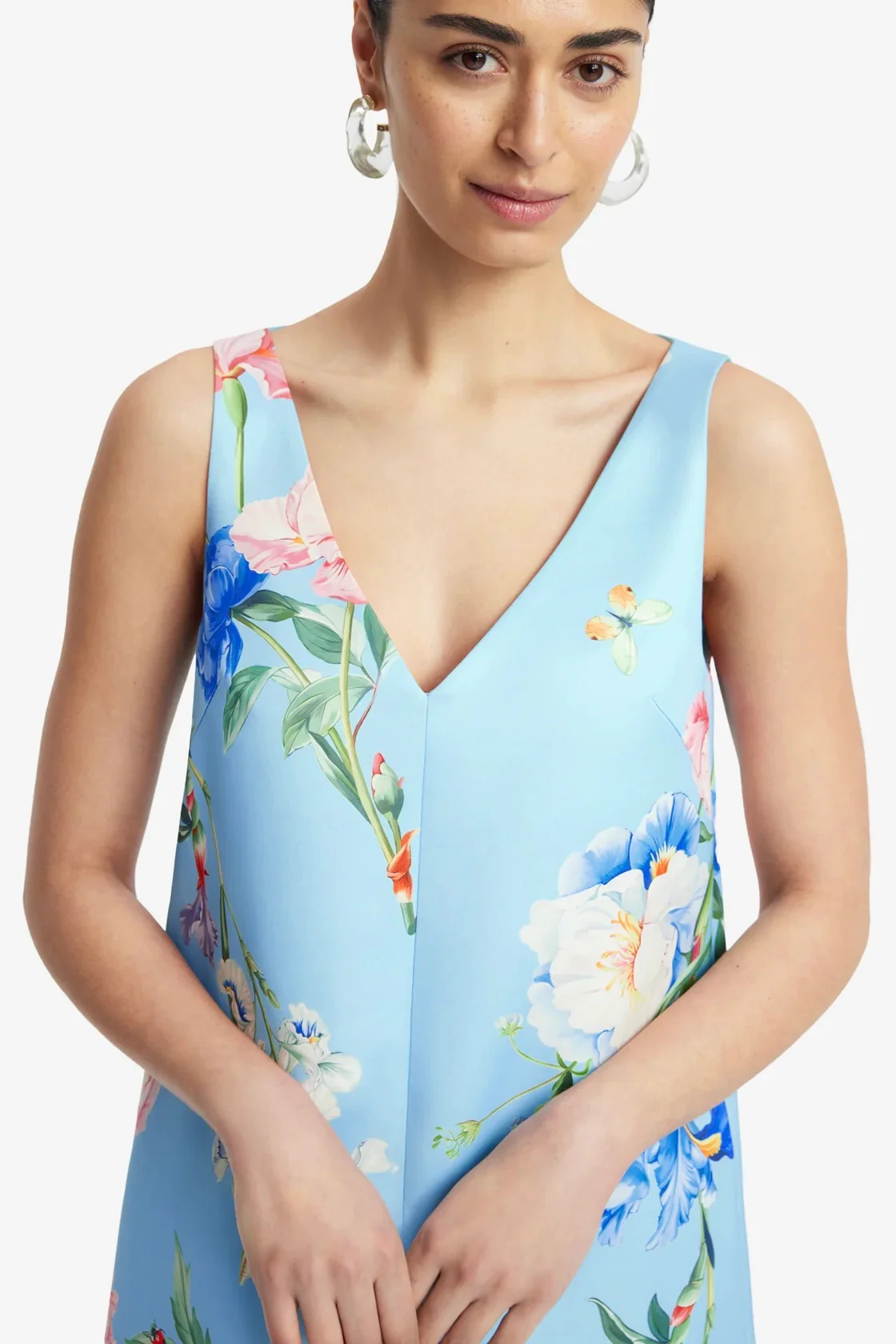 Leo Lin Kaelyn V Neck Mini Dress - Garden Print in Baby Blue - Image 4