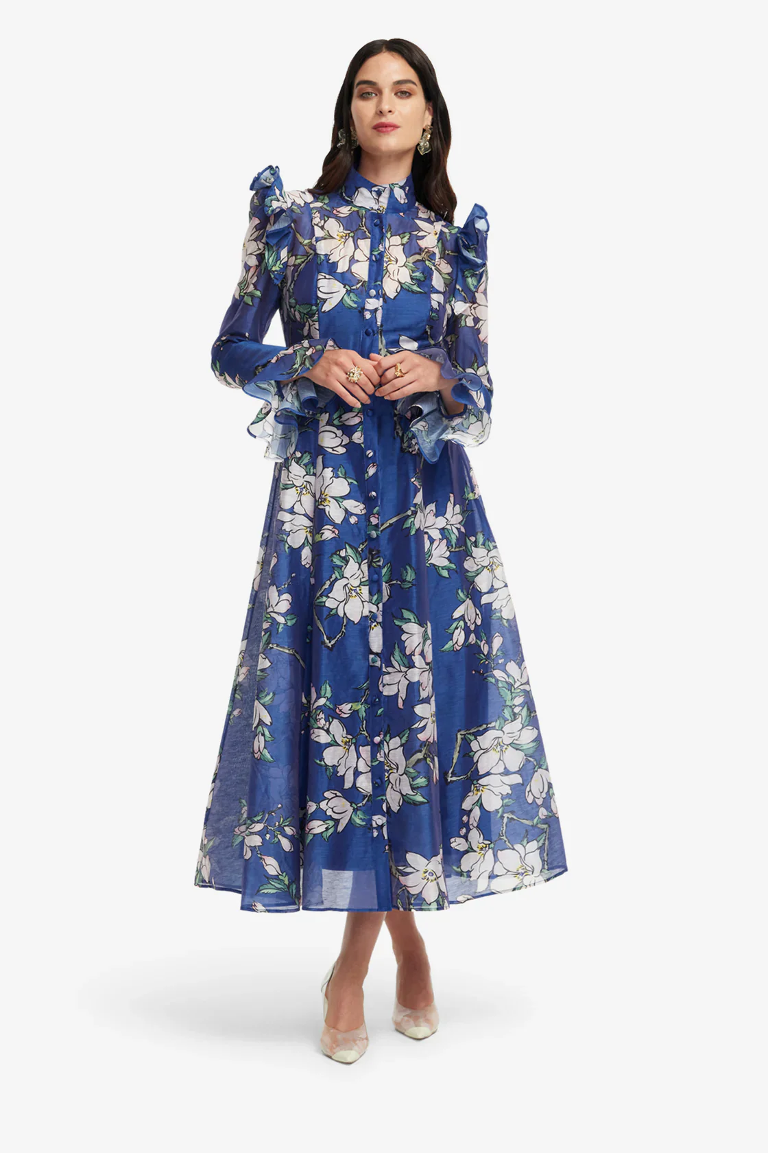Leo Lin Katrina Butterfly Sleeve Midi Dress - Midnight Magnolia Print - Image 2