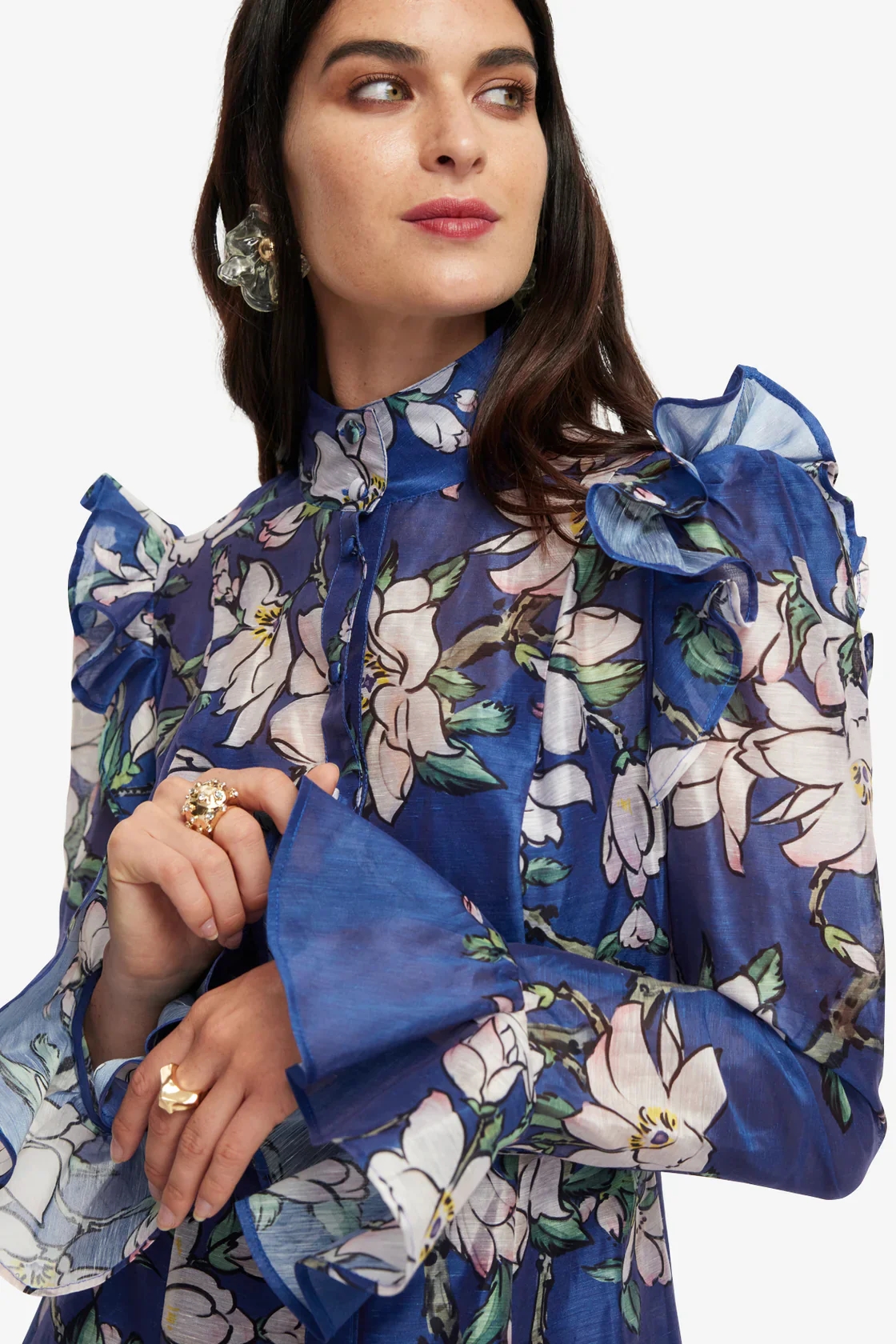 Leo Lin Katrina Butterfly Sleeve Midi Dress - Midnight Magnolia Print - Image 4