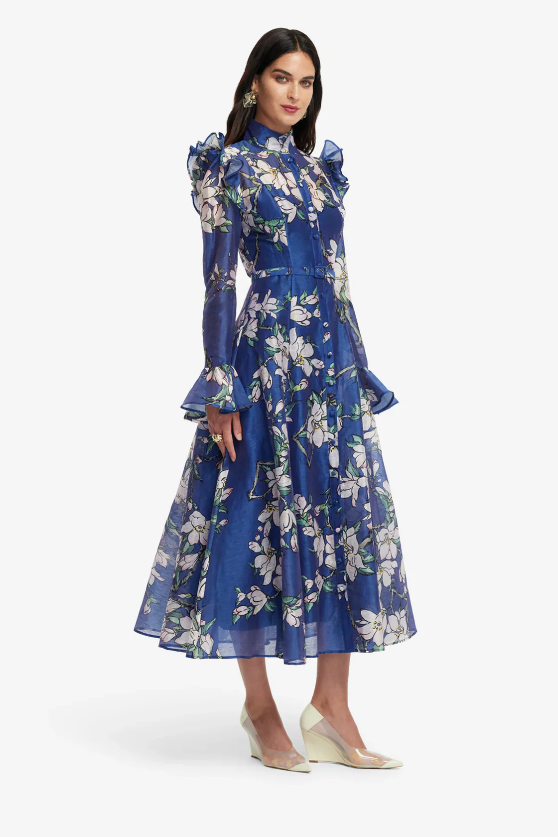 Leo Lin Katrina Butterfly Sleeve Midi Dress - Midnight Magnolia Print - Image 6
