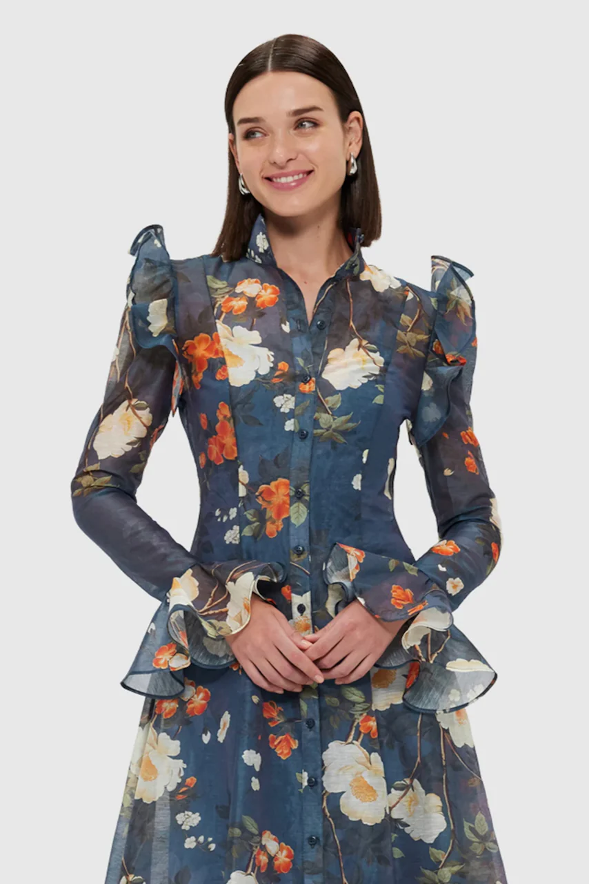 Leo Lin Katrina Butterfly Sleeve Midi Dress - Pear Blossom Print - Image 2