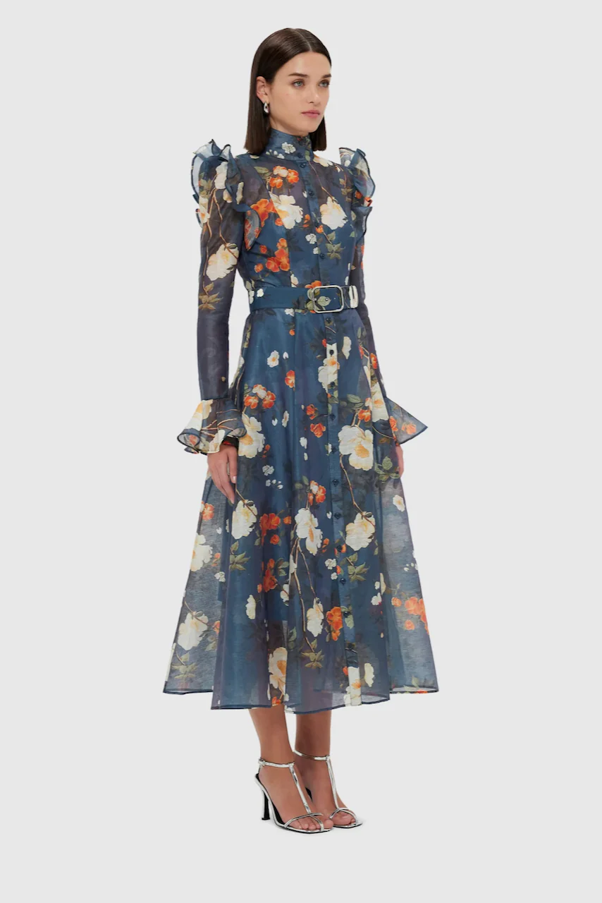 Leo Lin Katrina Butterfly Sleeve Midi Dress - Pear Blossom Print - Image 3