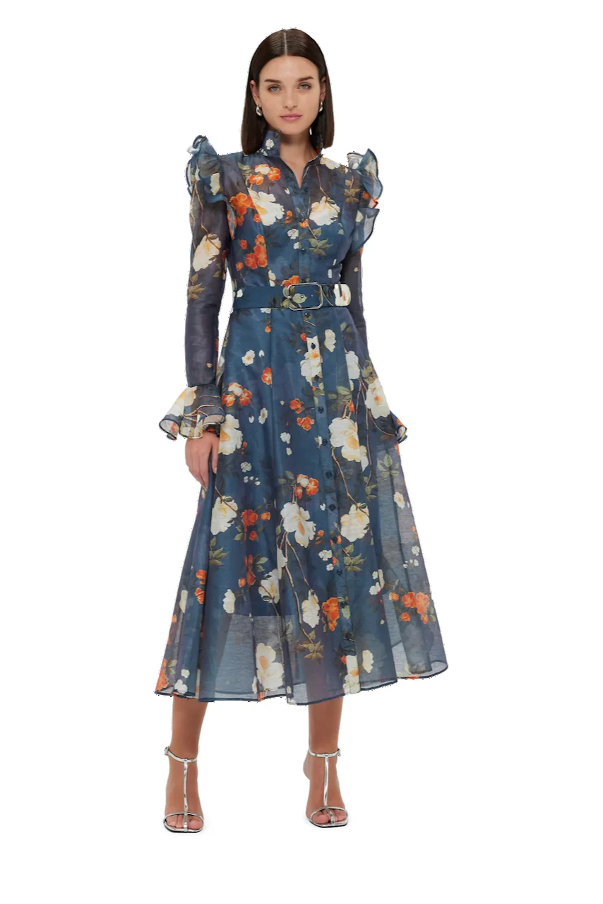 Leo Lin Katrina Butterfly Sleeve Midi Dress - Pear Blossom Print - Image 4