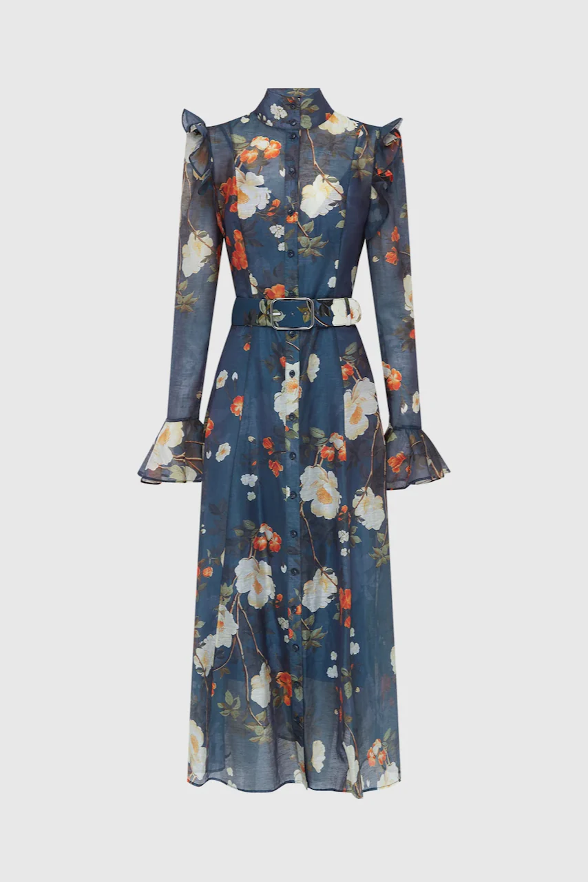 Leo Lin Katrina Butterfly Sleeve Midi Dress - Pear Blossom Print - Image 6