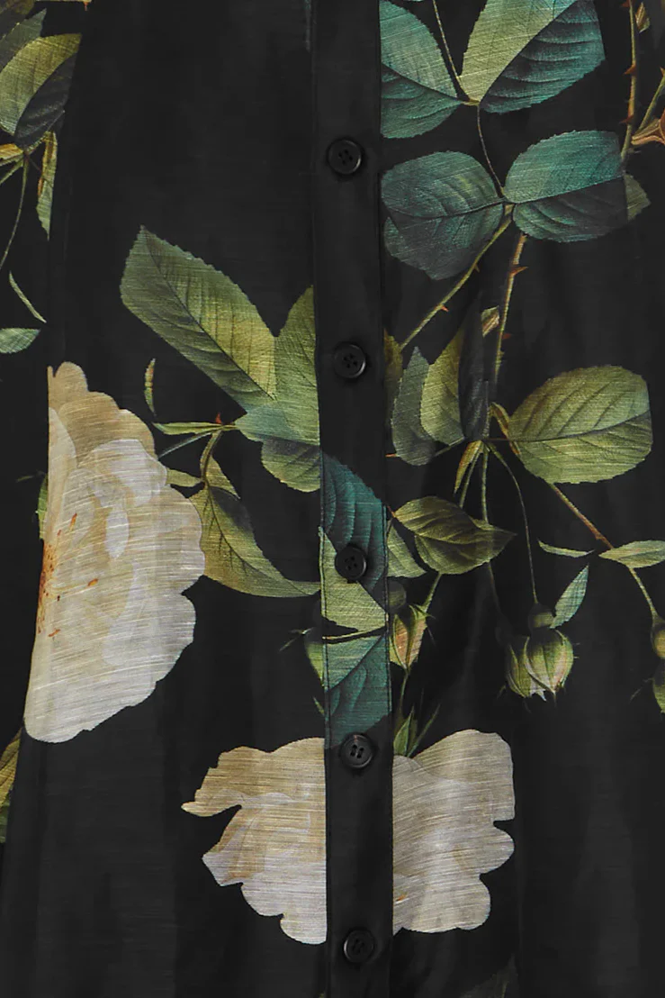 Leo Lin Katrina Butterfly Sleeve Midi Dress - White Rose Print in Black - Image 6